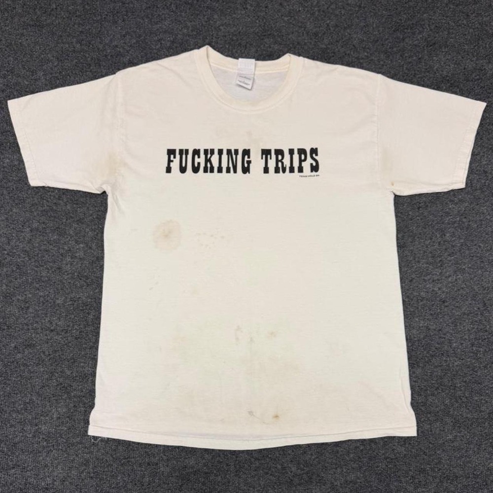 Gildan Texas Hold Em Fucking Trips Vintage Y2K Poker T-Shirt Mens L White Cream